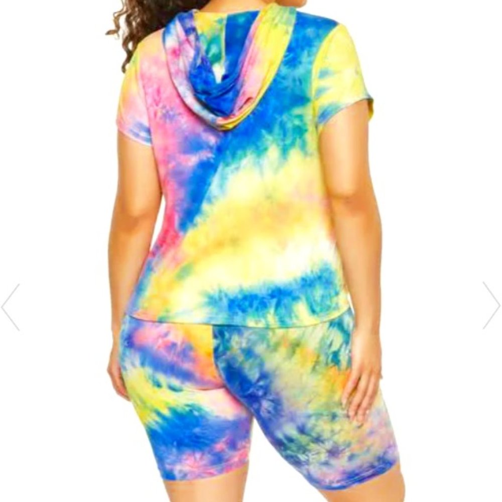 TIE DYE HOODED TOP & BIKE SHORT SET